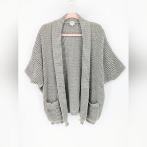 Armani Collezioni Gray Wool Mohair Shawl Collar Open Front Short Sleeve Cardigan